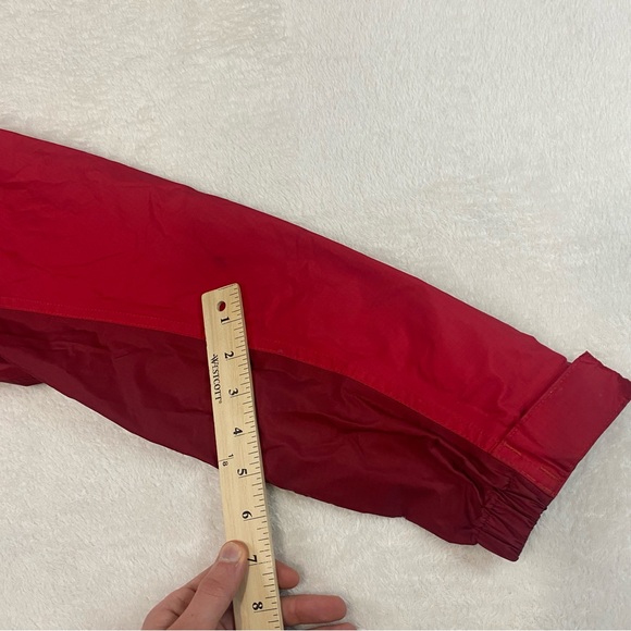LL Bean Rain Jacket Youth Size Medium 10/12 Red Reflective Hooded Coat Nylon - Picture 3 of 16